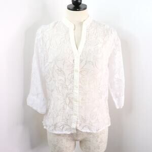 Covington Women’s MP Petite White Sheer Floral Burnout Coastal Grandma Top